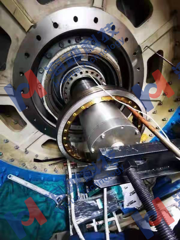 140m高風電塔旋轉軸承檢修，軸承的熱拆熱裝。 軸承直徑約300mm，熱拆溫度80℃。現場實際只纏繞1-2圈即可拆下。